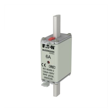 Eaton 6A NH Fuse, 58 x 30 x 125mm, 500V ac [6NHG0B NH FUSE 6A 500V GG/GL SIZE 0]; 260-753