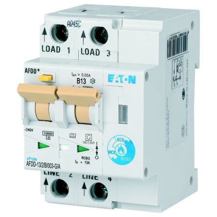 Eaton RCBO, 10kA Current Rating, 2P Poles, Type B, AFDD Range [MB-300165 AFDD-13/2/B/003-G/A]; 261-394