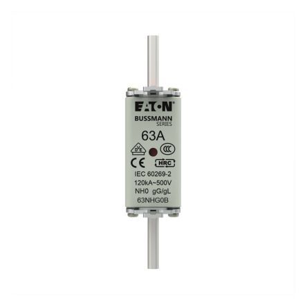 Eaton 63A NH Fuse, 58 x 30 x 125mm, 500V ac [63NHG0B]; 261-596