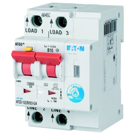 Eaton RCBO, 10A Current Rating, 2P Poles, Type B, AFDD Range [MB-300162 AFDD-10/2/B/003-G/A]; 261-663