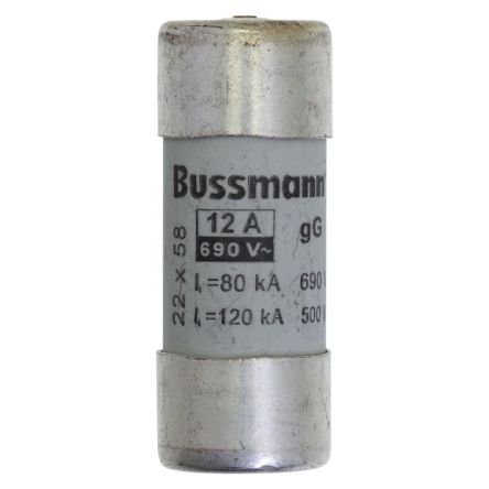 Eaton 12A Cartridge Fuses, 22.2 x 58mm [C22G12S]; 261-884
