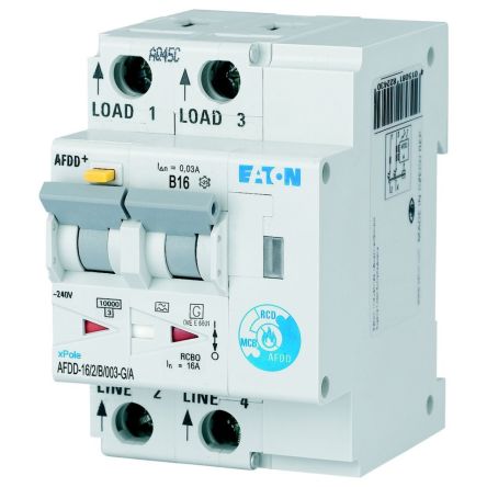 Eaton RCBO, 10kA Current Rating, 2P Poles, Type B, AFDD Range [MB-300168 AFDD-16/2/B/003-G/A]; 262-465