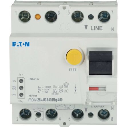 Eaton xEffect RCCB, 25A, 4 Pole, 30mA, Type B, 456V ac [306415 FRCdM-25/4/003-G/Bfq-400]; 262-727