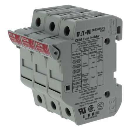 Eaton 32A Fuse Holder for 10 x 38mm Fuse, 3P, 690V ac [CHM3DU]; 263-151
