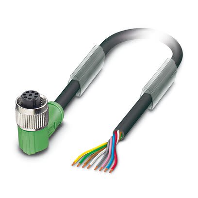 Phoenix Contact Straight 8 way Free Ends to Right Angle Female 8 way M12 Sensor Actuator Cable, 1.5m [1415732]; 268-345