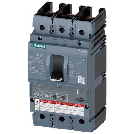 Siemens, SENTRON MCCB Molded Case Circuit Breaker 3P 100A, Breaking Capacity 35 kA, Fixed Mount [3VA6110-5HM31-2AA0]; 268-567