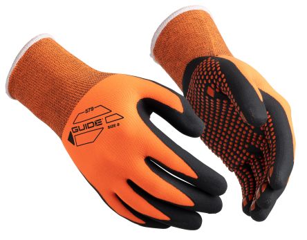 GUIDE GLOVES GUIDE 579 Black, Orange Elastane, Nitrile, Nylon Mechanical Protection Work Gloves, Size 8, Nitrile Coating [GUIDE 579 T8]; 276-366
