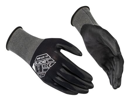 GUIDE GLOVES GUIDE 648 Black Elastane, Nylon, Polyurethane Mechanical Protection Work Gloves, Size 8, Polyurethane [GUIDE 648 T8]; 276-417