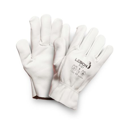 Lebon Protection F/27 White Leather Abrasion Resistant Gloves, Size 8 [F/27/8]; 277-158