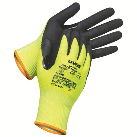 uvex unidur 6679 foam HV Yellow Fibreglass, HPPE, Polyamide Abrasion Resistant, Breathable, Cut Resistant, Dry [6089410]; 280-043