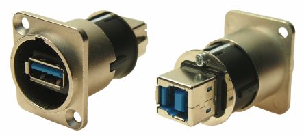 RS PRO Straight, Panel Mount, Socket- Dual Port Type A-B 3 Feedthrough USB Connector [0]; 280-087