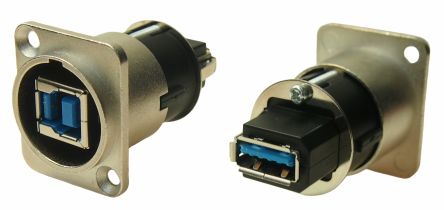 RS PRO Straight, Panel Mount, Socket- Dual Port Type B-A 3 Feedthrough USB Connector [0]; 280-088