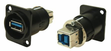 RS PRO Straight, Panel Mount, Socket- Dual Port Type A-B 3 Feedthrough USB Connector [0]; 280-090