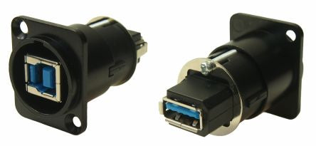 RS PRO Straight, Panel Mount, Socket- Dual Port Type B-A 3 Feedthrough USB Connector [0]; 280-092
