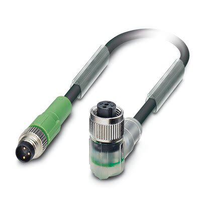 Phoenix Contact Straight Male 3 way M8 to Right Angle Female 3 way M12 Sensor Actuator Cable, 600mm [1693364]; 280-156