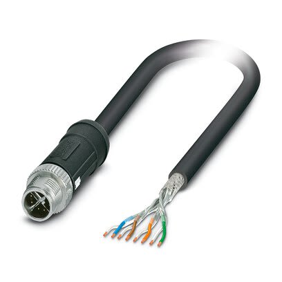 Phoenix ContactNBC, 2m Cat6a, Black M12 to Male Free Ends Shielded, Terminated Polyethylene Sheath [1415599]; 280-386