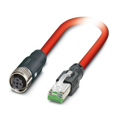 Phoenix ContactNBC, 2m Cat5, Red M12 to Female RJ45 Male Shielded, Terminated PVC Sheath [1411540]; 281-008