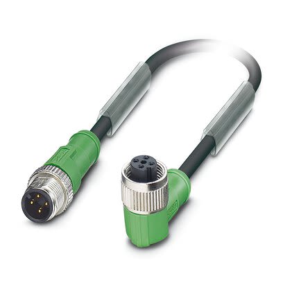 Phoenix Contact Straight Male 4 way M12 to Right Angle Female 4 way M12 Sensor Actuator Cable, 300mm [1668470]; 281-371