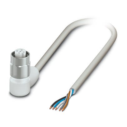 Phoenix Contact Straight 5 way Free Ends to Right Angle Female 5 way M12 Sensor Actuator Cable, 5m [1404060]; 281-491