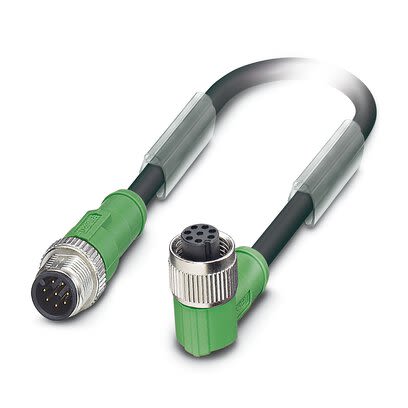 Phoenix Contact Straight Male 8 way M12 to Right Angle Female 8 way M12 Sensor Actuator Cable, 600mm [1415746]; 281-609