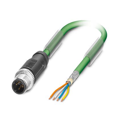 Phoenix ContactNBC, 15m Cat5, Green M12 to Male M12, Shielded Shielded, Terminated PVC Sheath [1524336]; 281-615