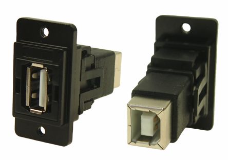RS PRO Straight, Panel Mount, Socket- Single Port Type A - B 2.0 Feedthrough USB Connector [0]; 282-774