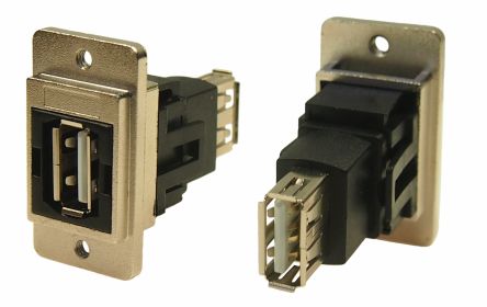 RS PRO Straight, Panel Mount, Socket- Single Port Type A-A 2.0 Feedthrough USB Connector [0]; 282-775