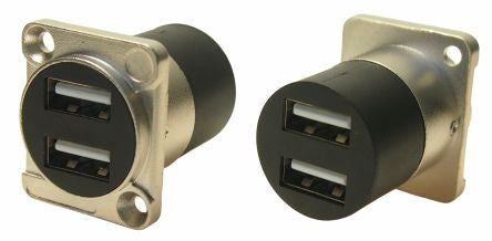 RS PRO Straight, Panel Mount, Female to Male- Dual Port Type USB 2.0 2 USB Connector [0]; 282-835