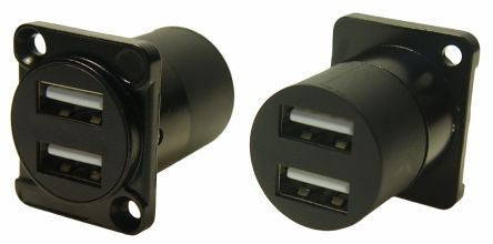 RS PRO Straight, Panel Mount, Female to Male- Dual Port Type USB 2.0 2 USB Connector [0]; 282-838