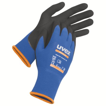 uvex athletic lite Black, Blue Elastane, Polyamide Abrasion Resistant Work Gloves, Size 10, Micro-NBR Foam Coating [6002710]; 283-273