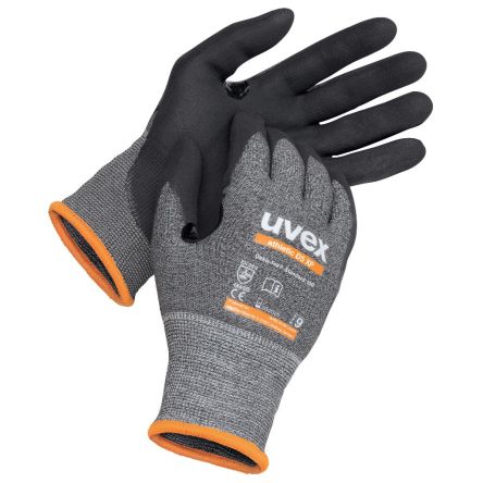 uvex athletic D5XP Black, Grey, Orange Elastane, HPPE, Polyamide, Steel Abrasion Resistant, Cut Resistant Gloves, Size [6003010]; 283-278