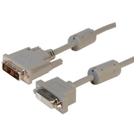 L-Com, Male DVI to Female DVI  Cable, 3ftGrey sheathAluminium Foil, Braid shielding [PMDVI-DSLMF-3]; 286-905