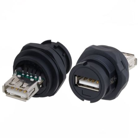 L-Com Straight, Panel Mount, Plug- Single Port Type Type A 2 IP67 USB Connector [U2C00003]; 287-189
