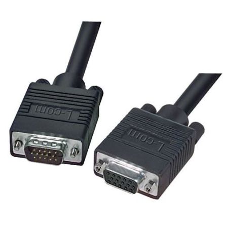 L-Com Male 15 Pin D-sub to Female 15 Pin D-sub SVGA Cable, 10ft Black [CTL3VGAMF-10B]; 287-335