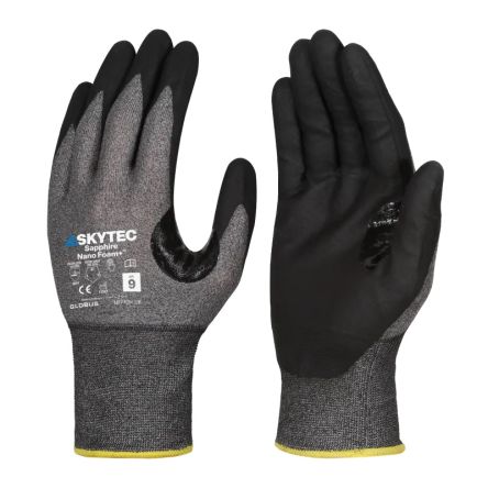 Skytec Sapphire Nano Foam +™ Black HPPE, Nylon, Tungsten Cut Resistant Work Gloves, Size 8 - M, Foam Nitrile Coating [SKG00079FF]; 289-018