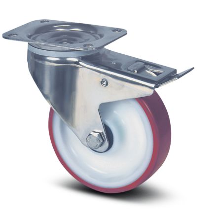 Tente Braked Swivel Castor Wheel, 150kg Capacity, 100mm Wheel [8377 UAD 100/32 P62 ROUGE]; 292-210