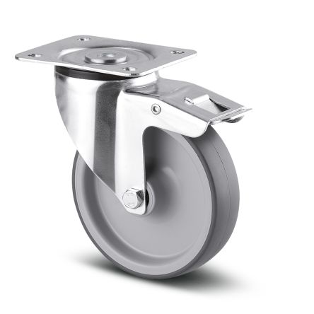 Tente Braked Swivel Castor Wheel, 100kg Capacity, 125mm Wheel [3377 PJR 125/32 P62]; 292-402