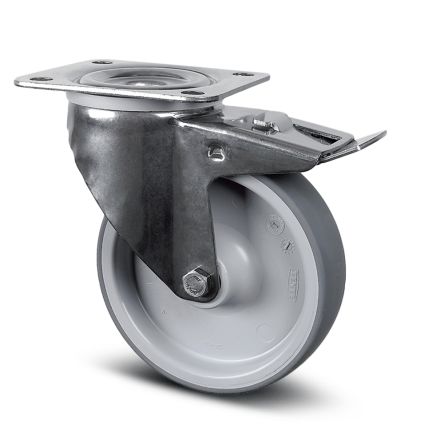 Tente Braked Swivel Castor Wheel, 80kg Capacity, 100mm Wheel [8377 PJD 100/32 P62]; 292-452