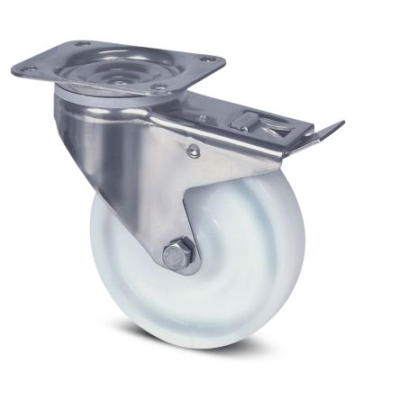 Tente Braked Swivel Castor Wheel, 200kg Capacity, 125mm Wheel [8377 UOO 125/40 P62 BLANC]; 292-471