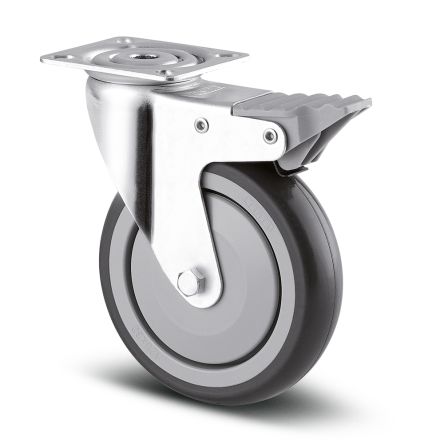 Tente Braked Swivel Castor Wheel, 80kg Capacity, 125mm Wheel [1677 PJP 125/32 P50]; 292-539