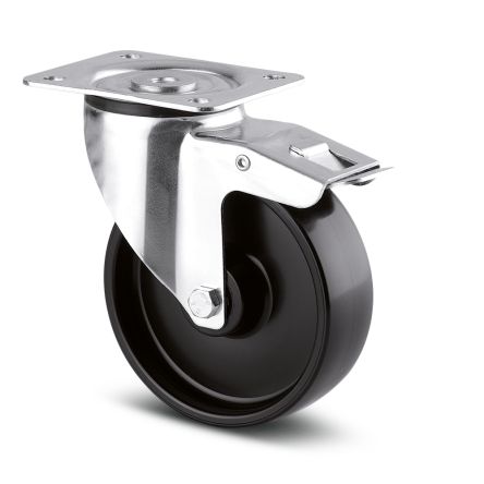Tente Braked Swivel Castor Wheel, 70kg Capacity, 80mm Wheel [3377 POR 080/30 P62 NOIR]; 292-635