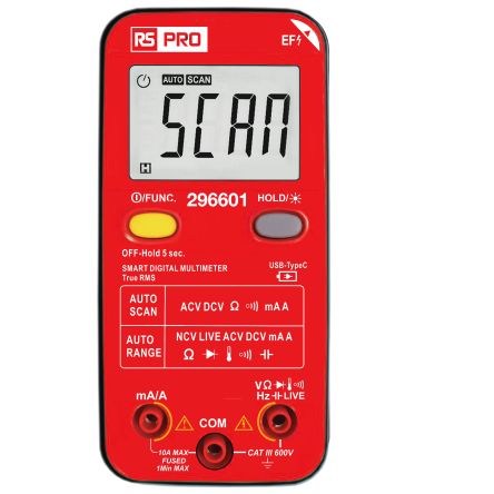 RS PRO Digital, LCD Digital Multimeter, 10A ac Max, 10A dc Max, 600V ac Max [0]; 296-601