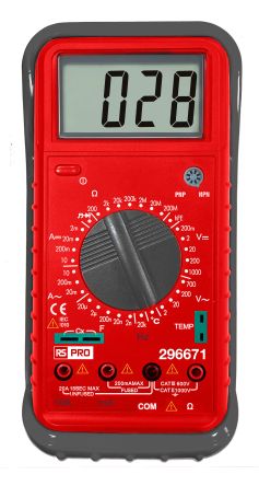 RS PRO Digital, LCD Digital Multimeter, 10A ac Max, 10A dc Max, 700V ac Max [0]; 296-671