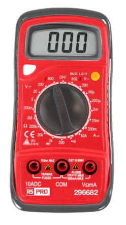 RS PRO Digital, LCD Digital Multimeter, 10A dc Max, 600V ac Max [0]; 296-682