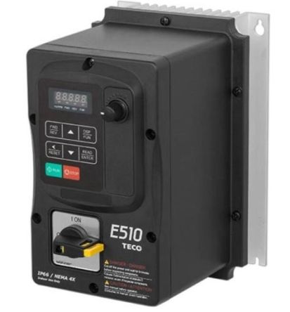 TECO Westinghouse Inverter Drive, 2.2 kW, 3 Phase, 400 V, 5.1 A, E510 Series [JNE510-403-SH3FN4S]; 296-697