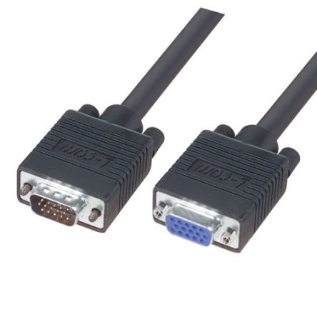 L-Com Male 15 Pin D-sub to Female 15 Pin D-sub SVGA Cable, 10ft Black [CGSVGAMF-10]; 297-313