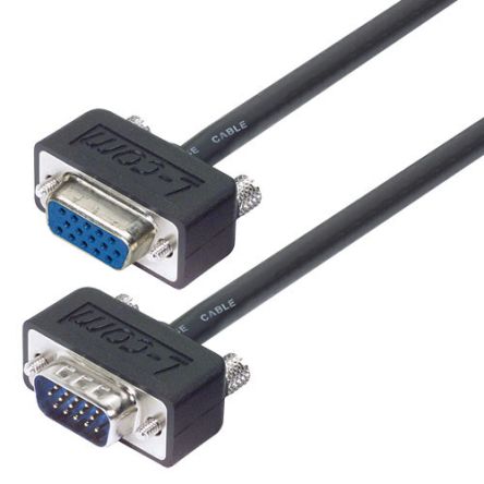 L-Com Male 15 Pin D-sub to Female 15 Pin D-sub SVGA Cable, 5ft Black [CTL3VGAMF-5T]; 297-745