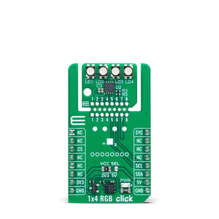 MikroElektronika MIKROE-6240, 1x4 RGB Click LED Matrix Development Board for Industrial Use [MIKROE-6240]; 298-832