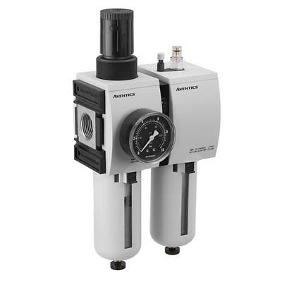 EMERSON ? AVENTICS G 1 Filter Regulator Lubricator, Semi Automatic Drain, 5μm Filtration Size - With Pressure Gauge [R412009307]; 299-163