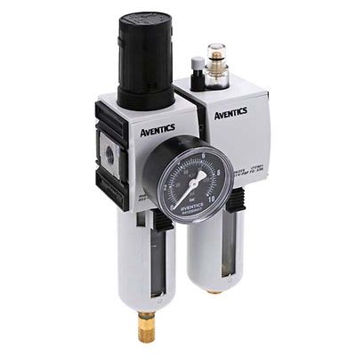 EMERSON ? AVENTICS G 1/4 Filter Regulator Lubricator, Semi Automatic Drain, 5μm Filtration Size - With Pressure Gauge [R412006299]; 299-327